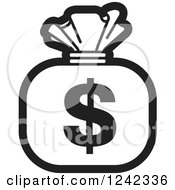 Clipart Of A Black And White Money Bag With A Dollar Symbol 6 Royalty Free Vector Illustration by Lal Perera