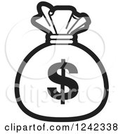 Clipart Of A Black And White Money Bag With A Dollar Symbol 2 Royalty Free Vector Illustration