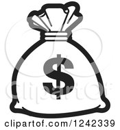 Clipart Of A Black And White Money Bag With A Dollar Symbol 3 Royalty Free Vector Illustration