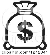 Clipart Of A Black And White Money Bag With A Dollar Symbol 5 Royalty Free Vector Illustration