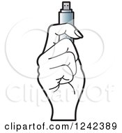 Clipart Of A Black And White Hand Holding A Silver Usb Flash Drive Royalty Free Vector Illustration by Lal Perera