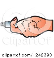 Clipart Of A Caucasian Hand Holding A Usb Flash Drive Royalty Free Vector Illustration by Lal Perera