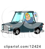 Tipsy Blond Woman Drinking And Driving Clipart Illustration