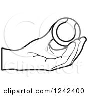 Clipart Of A Black And White Hand Holding A Tennis Ball Royalty Free Vector Illustration by Lal Perera