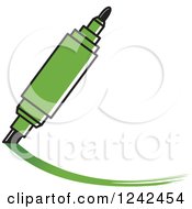 Clipart Of A Green Marker Pen Writing Royalty Free Vector Illustration