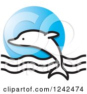 Poster, Art Print Of Leaping Dolphin And Waves Over A Blue Circle
