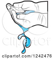 Clipart Of Black And White Childs Hands With Blue Water Royalty Free Vector Illustration