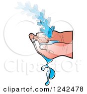 Clipart Of A Caucasian Childs Hands With Water And A Fish Royalty Free Vector Illustration