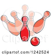 Clipart Of A Red Bowling Ball And Pins Royalty Free Vector Illustration by Lal Perera