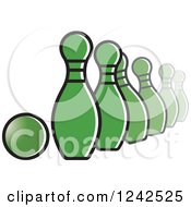 Clipart Of A Green Bowling Ball And Pins Royalty Free Vector Illustration by Lal Perera