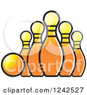 Clipart Of An Orange Bowling Ball And Pins Royalty Free Vector Illustration