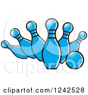Clipart Of A Blue Bowling Ball And Pins Royalty Free Vector Illustration by Lal Perera