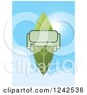 Clipart Of A Green Printer And Leaf Over A Blue Sky Royalty Free Vector Illustration by Lal Perera