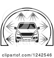 Clipart Of A BAck And White Automobile In A Car Wash 3 Royalty Free Vector Illustration