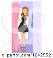 Clipart Of A Young Woman Trying On A Black Dress In A Fitting Room Royalty Free Vector Illustration
