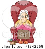 Clipart Of A Senior Lady Knitting In A Chair Royalty Free Vector Illustration