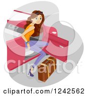 Poster, Art Print Of Young Woman Exiting A Convertible Car With Luggage