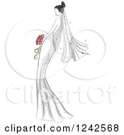 Clipart Of A Sketched Bride In Her Gown Royalty Free Vector Illustration