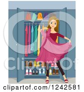 Teenage Girl Holding A Sparkly Pink Dress In Front Of A Closet