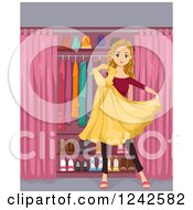 Poster, Art Print Of Teenage Girl Holding A Sparkly Yellow Dress In Front Of A Closet