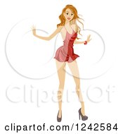 Clipart Of A Caucasian Woman Dancing In A Short Dress And High Heels Royalty Free Vector Illustration