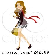 Poster, Art Print Of Woman In A Zebra Print Dress Walking With A Cell Phone In Hand