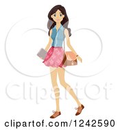 Clipart Of A Casual Yong Woman Carrying A Book And Wearing A Skirt Royalty Free Vector Illustration