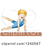Clipart Of A Happy Gymnast Boy Performing On A Pommel Horse Royalty Free Vector Illustration by BNP Design Studio