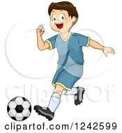 Clipart Of A Happy Boy Playing Soccer Royalty Free Vector Illustration