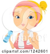 Poster, Art Print Of Blond Woman Wearing A Headband And Drinking From A Water Bottler