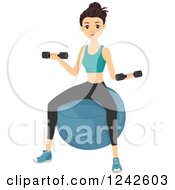Poster, Art Print Of Fit Woman Sitting On An Exercising And Working Out With Dumbbells