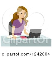 Clipart Of A Young Woman Studying On A Laptop Royalty Free Vector Illustration