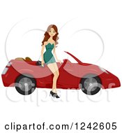 Poster, Art Print Of Beautiful Brunette Woman Sitting On A Sports Car