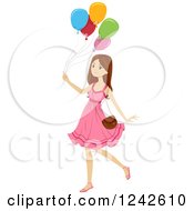 Poster, Art Print Of Teen Girl In A Pink Dress Walking With Balloons