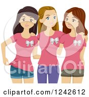 Clipart Of Teen Girls In Matching Pink Shirts And Bows Royalty Free Vector Illustration