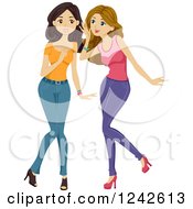 Clipart Of Young Women Discussing Gossip Royalty Free Vector Illustration