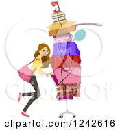 Poster, Art Print Of Young Woman Pushing Belongings On A Chair While Moving Into A Dorm
