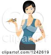 Clipart Of A Pretty Female Tattoo Artist Holding A Machine Royalty Free Vector Illustration
