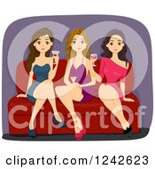 Clipart Of Three Young Ladies With Cocktails At A Bar Royalty Free Vector Illustration by BNP Design Studio