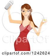 Clipart Of A Beautiful Brunette Woman Mixing Cocktails Royalty Free Vector Illustration