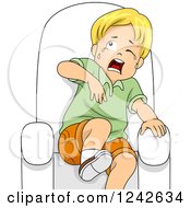 Clipart Of A Blond Boy Crying And Acting Scared In A Chair Royalty Free Vector Illustration