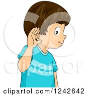 Clipart Of A Boy Cupping His Ear To Hear Royalty Free Vector Illustration