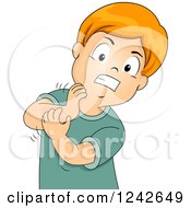 Clipart Of A Red Haired Boy Angrily Scratching An Itch On His Arm Royalty Free Vector Illustration