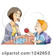Poster, Art Print Of Pleased Teacher Receiving An Apple From A School Boy