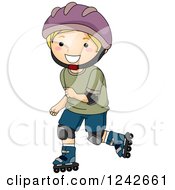 Happy Blond Boy Roller Blading In Protective Gear