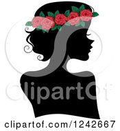Clipart Of A Black Silhouetted Woman With A Red Rose Headband Royalty Free Vector Illustration