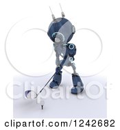 Poster, Art Print Of 3d Blue Android Robot Golfing 5