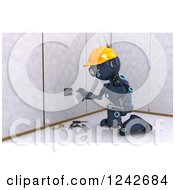 3d Blue Android Construction Robot Installing An Electrical Socket 3