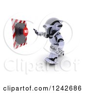 Clipart Of A 3d Robot Pushing A Help Button Royalty Free Illustration