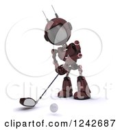 Poster, Art Print Of 3d Red Android Robot Golfing 5